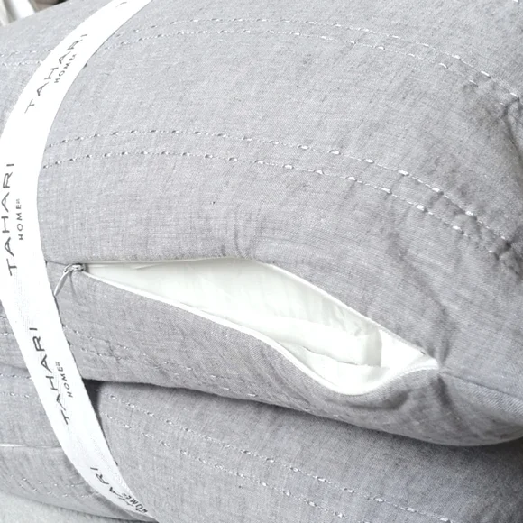 *Relisted* Tahari Home Set of 2 Euro Pillows Shams Pillow Inserts Chambray Blue - Picture 2 of 8